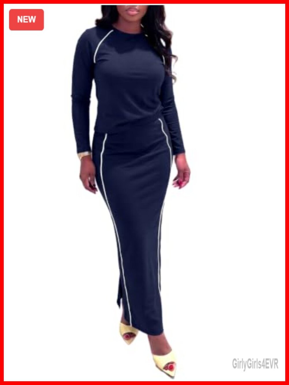 Women's 2 Piece Skirt Set Long Sleeve Top Maxi Skirt Polyester Elastane Casual